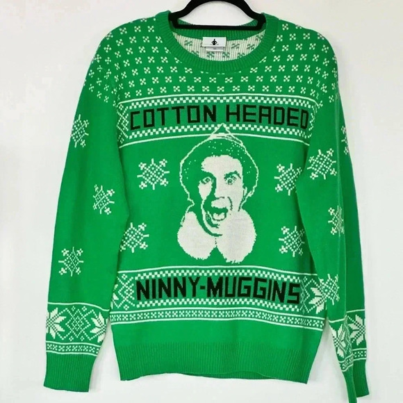 EUC Christmas Sweater ELF “Cotton Headed Ninny Muggins” - Picture 1 of 2
